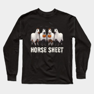 Cute Horse Sheet Ghost Halloween Costume, Spooky Season Long Sleeve T-Shirt