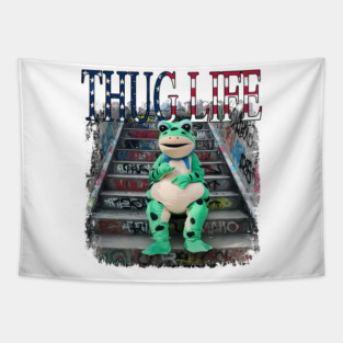 Thug Life Frog Funny Urban Street Meme For Cool And Playful Style Tapestry