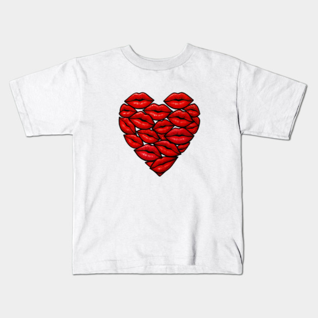 Red Lips Heart Shape Graphic Kids T-Shirt by norhando