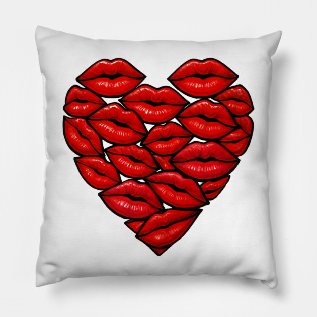 Red Lips Heart Shape Graphic Pillow by norhando