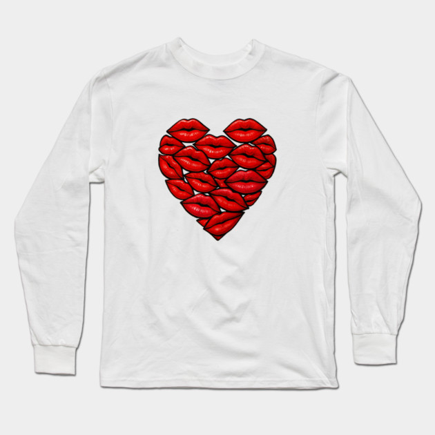 Red Lips Heart Shape Graphic Long Sleeve T-Shirt by norhando