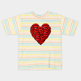Red Lips Heart Shape Graphic Kids T-Shirt