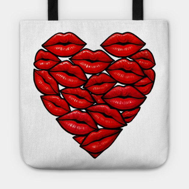 Red Lips Heart Shape Graphic Tote by norhando