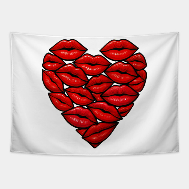 Red Lips Heart Shape Graphic Tapestry by norhando