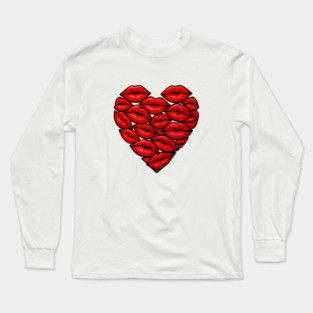 Red Lips Heart Shape Graphic Long Sleeve T-Shirt