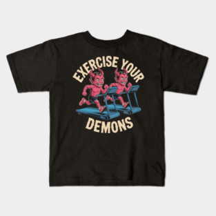 Exercise Your Demons – Funny Devil Gym Kids T-Shirt