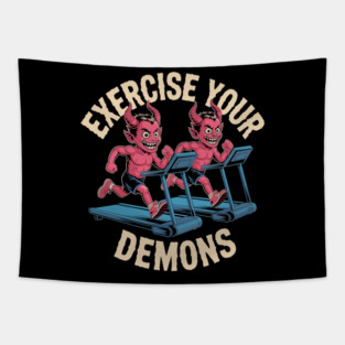 Exercise Your Demons – Funny Devil Gym Tapestry