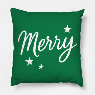 Merry – Minimal Christmas Script with Stars Pillow