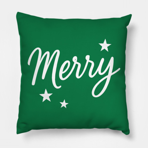 Merry – Minimal Christmas Script with Stars Pillow by DonWillisJrArt