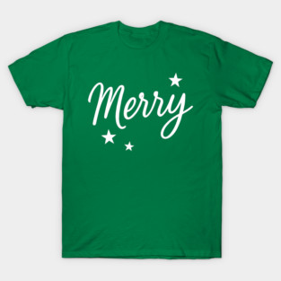 Merry – Minimal Christmas Script with Stars T-Shirt