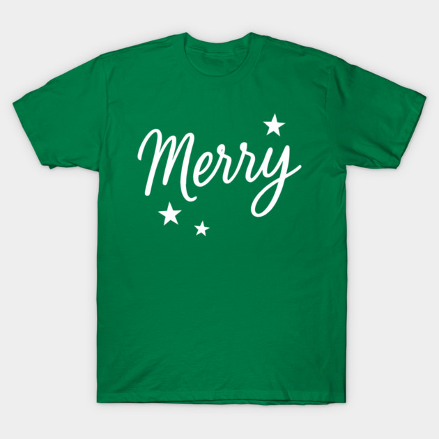 Merry – Minimal Christmas Script with Stars T-Shirt by DonWillisJrArt