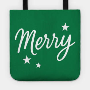 Merry – Minimal Christmas Script with Stars Tote