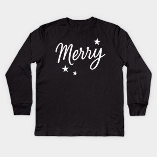 Merry – Minimal Christmas Script with Stars Kids Long Sleeve T-Shirt