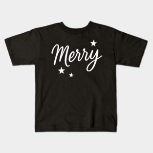 Merry – Minimal Christmas Script with Stars Kids T-Shirt