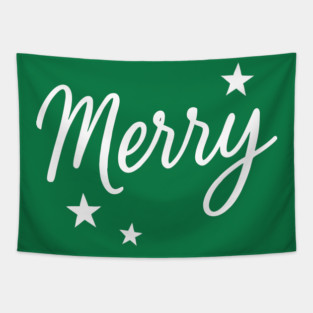 Merry – Minimal Christmas Script with Stars Tapestry