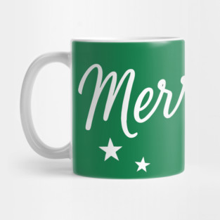 Merry – Minimal Christmas Script with Stars Mug