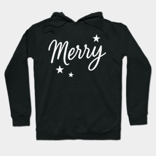 Merry – Minimal Christmas Script with Stars Hoodie