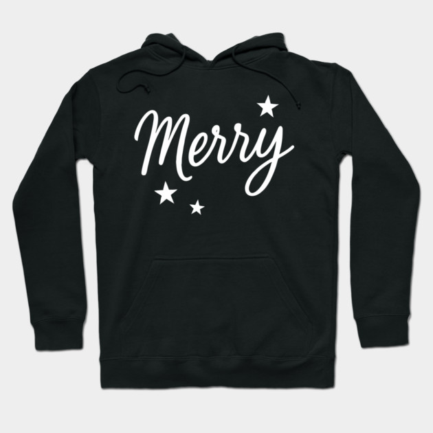 Merry – Minimal Christmas Script with Stars Hoodie by DonWillisJrArt