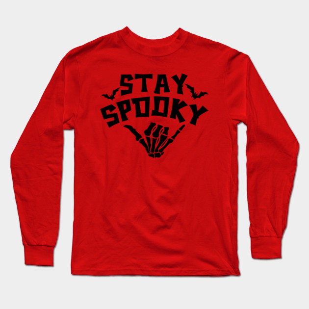 Stay Spooky Cute Skeleton Hand Halloween Design Long Sleeve T-Shirt by Kathy Hawke