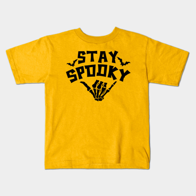 Stay Spooky Cute Skeleton Hand Halloween Design Kids T-Shirt by Kathy Hawke