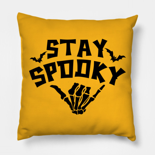 Stay Spooky Cute Skeleton Hand Halloween Design Pillow by Kathy Hawke
