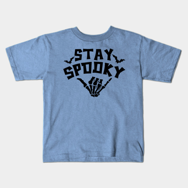Stay Spooky Cute Skeleton Hand Halloween Design Kids T-Shirt by Kathy Hawke