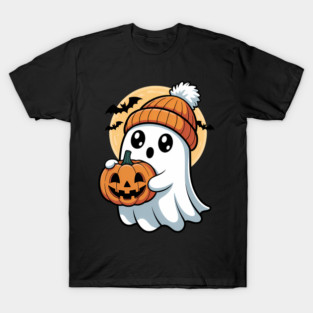 Cute Ghost with Pumpkin for Halloween Party Spooky T-Shirt