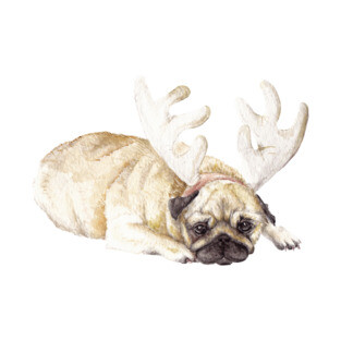 Holiday Pug in Antlers T-Shirt