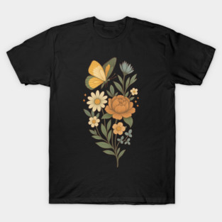 Heritage Wildflower Garden – Vintage Floral Butterfly Art T-Shirt