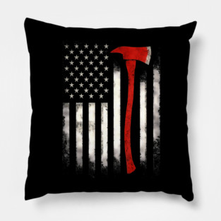 Wildland Firefighter Axe Us Usa American Flag Patriotic Pillow