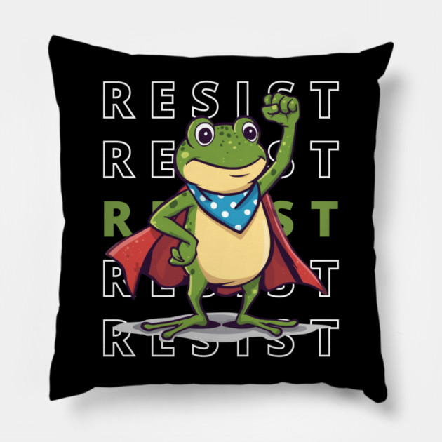 Resist-Frog Pillow by Creatifly Graphic Tees