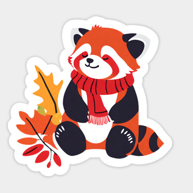 Yoga Red Panda in Autumn – Cute & Funny Sticker by Inkarti