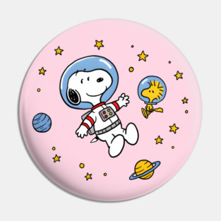 Astronaut Snoopy and Woodstock Floating in Space Pin