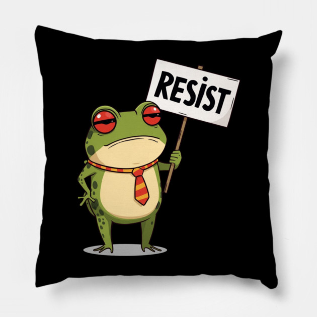 Resist-Frog Pillow by Creatifly Graphic Tees