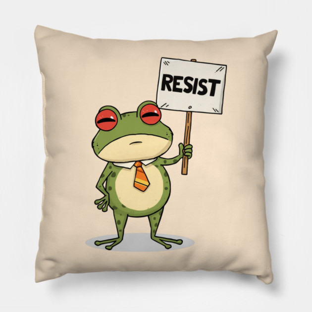 Resist-Frog Pillow by Creatifly Graphic Tees