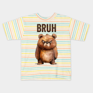 Cute Little Annoyed Bear Serving Big Bruh Energy fun design Kids T-Shirt