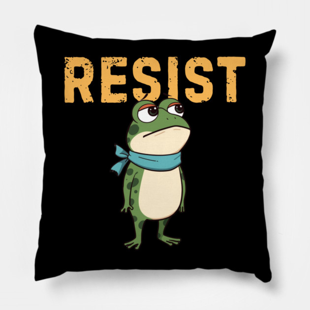 Resist-Frog Pillow by Creatifly Graphic Tees