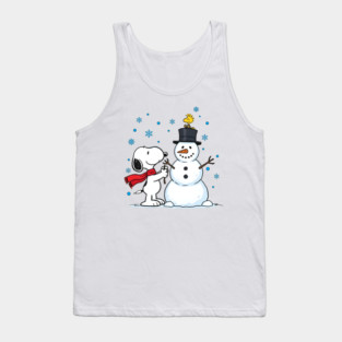 Snoopy and Woodstock Building a Snowman Tank Top