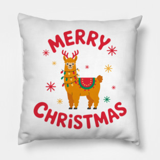 Cute Festive Llama Christmas Illustration Cheerful Whimsical Holiday Pillow