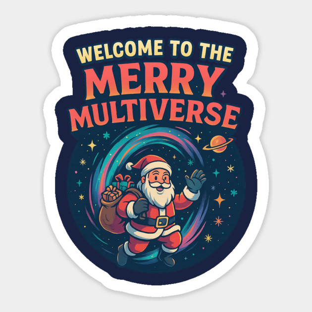 "Welcome to the Merry Multiverse – Funny Sci-Fi Christmas Santa T-Shirt" Magnet by Anne Lee