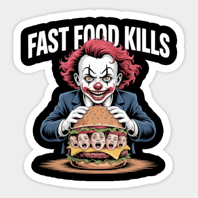 Fast Food Kills – Killer Clown Burger Magnet by Cosmo Gazoo