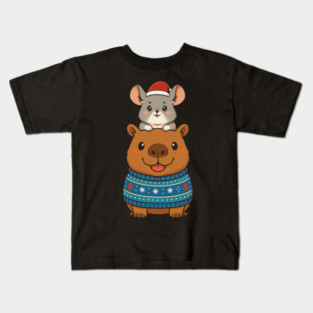 Funny Capybara Chinchilla Christmas Outfit Xmas Boys Girls Kids T-Shirt