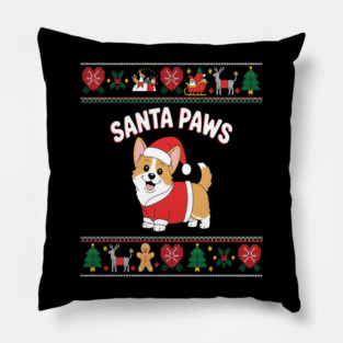 Ugly Christmas Sweater Santa Paws Corgi Dog Holiday Pillow