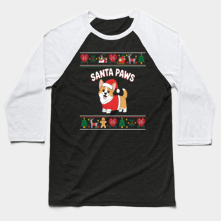 Ugly Christmas Sweater Santa Paws Corgi Dog Holiday Baseball T-Shirt