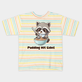 Pudding Mit Gabel, cute raccoon trying to eat pudding with a fork Kids T-Shirt