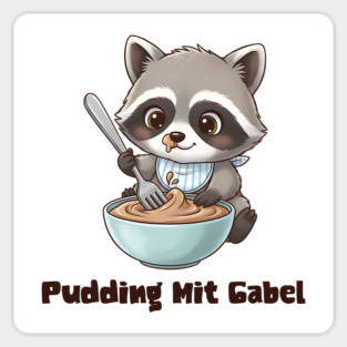 Pudding Mit Gabel, cute raccoon trying to eat pudding with a fork Magnet