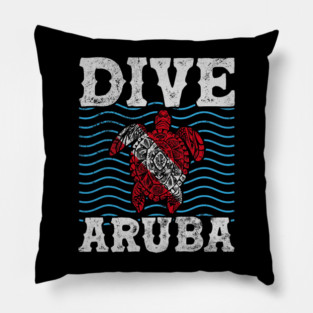 Turtle Pet Aruba Dive Scuba Diving Flag Sea Turtle Distressed Pillow