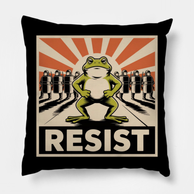 Resist-Frog Pillow by Creatifly Graphic Tees