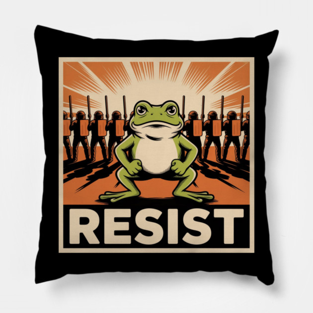 Resist-Frog Pillow by Creatifly Graphic Tees