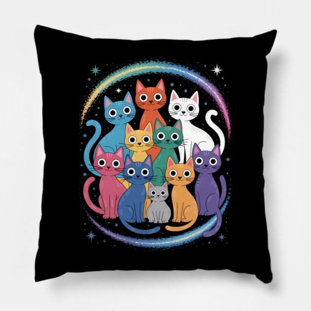 Colorful Cosmic Cats Graphic Pillow by norhando